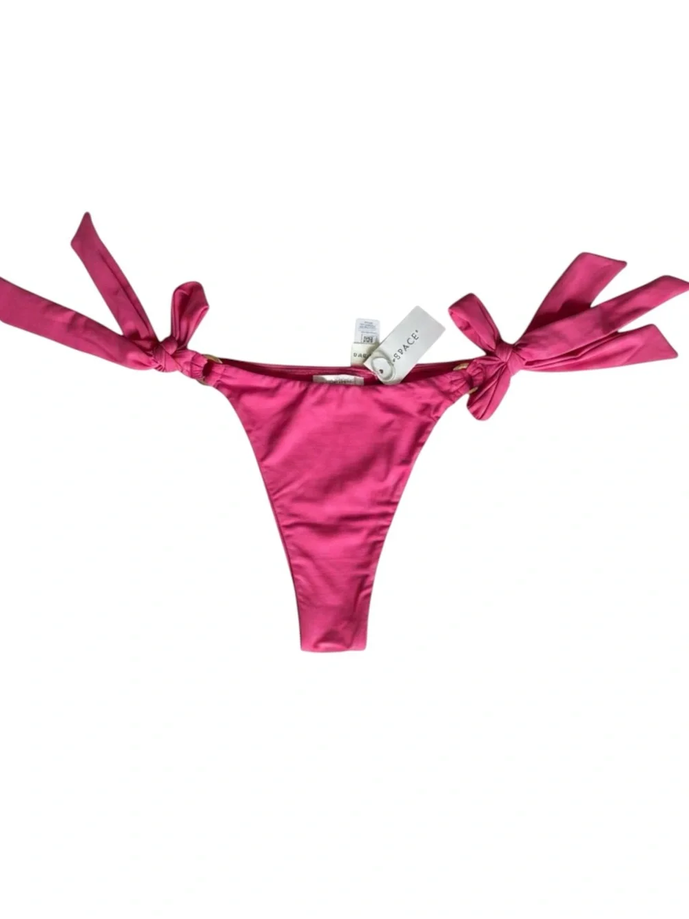 L*Space Kiki Tanga Bikini Bottom XL Fuchsia Pink Matte Gold Ring NWT - Picture 2 of 8